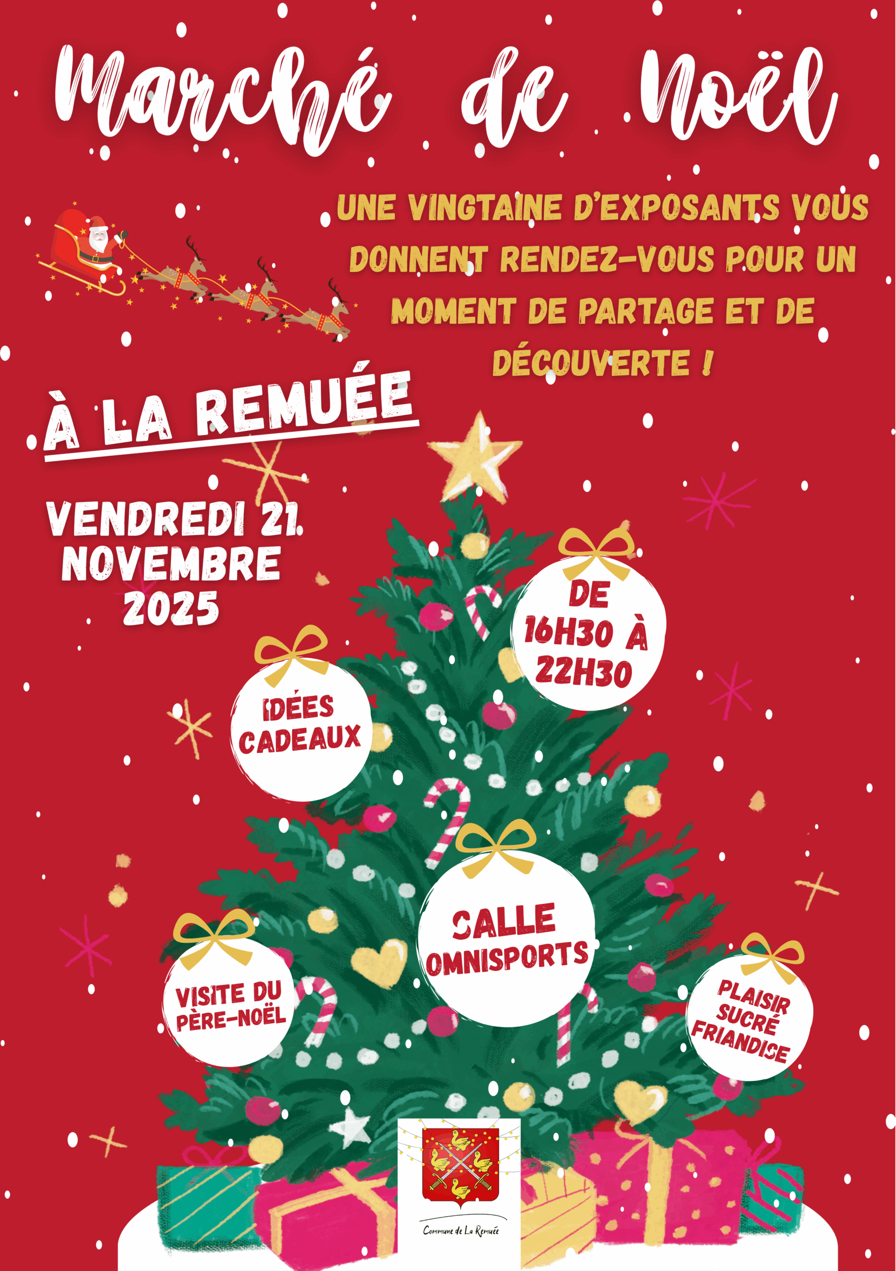 Marché de Noël nocturne à La Remuée — vendredi 21 novembre 2025, de 16h30 à 22h30, salle omnisports