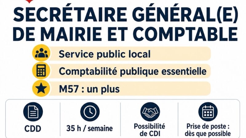 La mairie recrute un(e) secrétaire général(e) de mairie et comptable