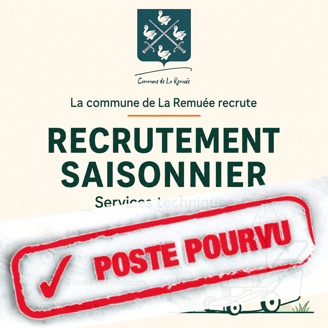 Recrutement saisonnier à La Remuée : Poste Pourvu