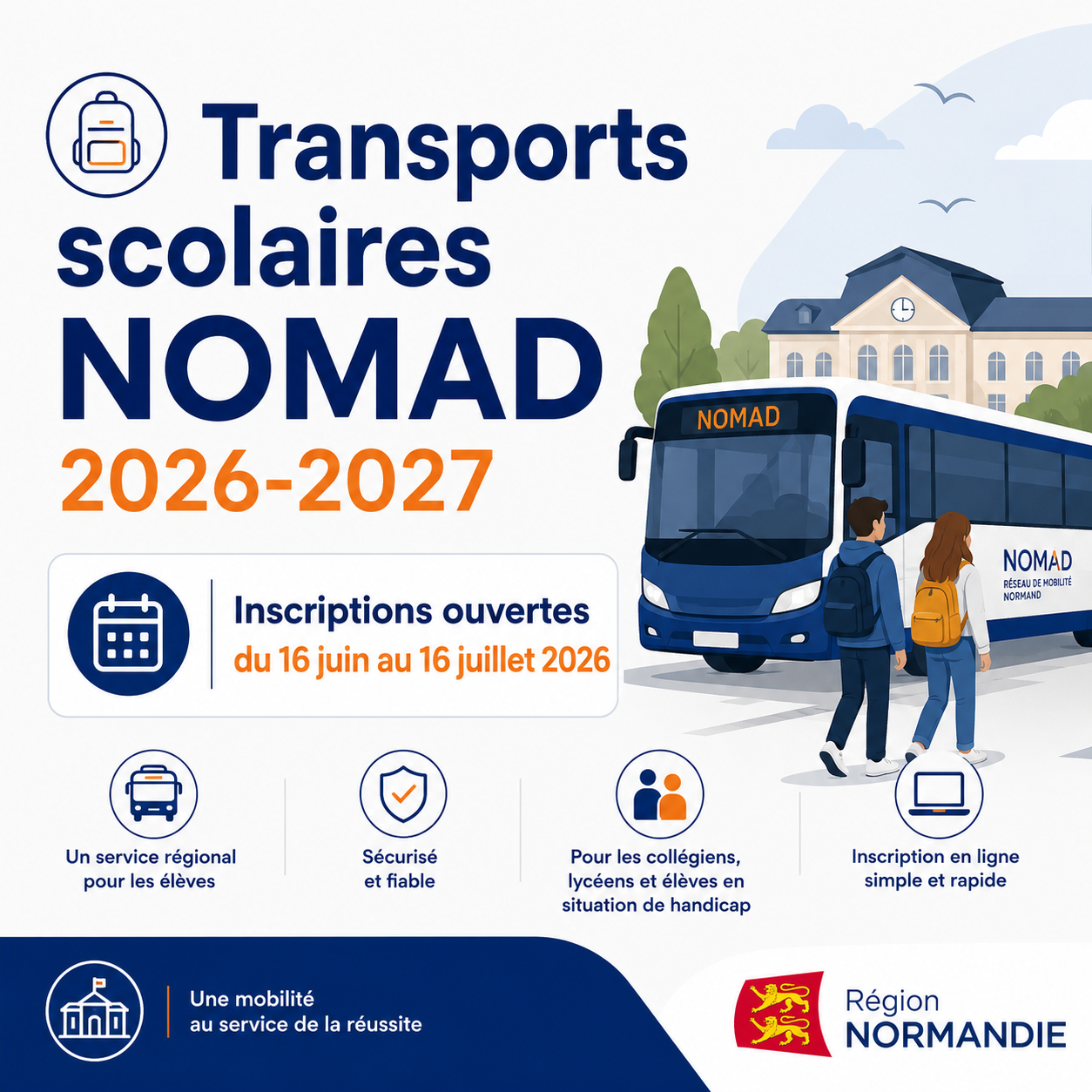 Transports scolaires NOMAD 2026-2027 : inscriptions jusqu’au 16 juillet