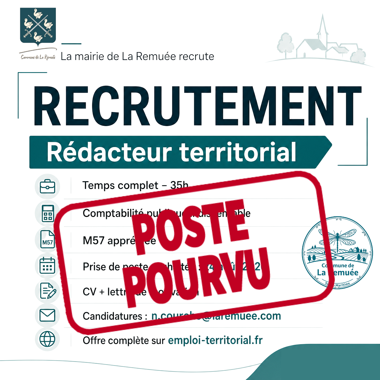 Recrutement d’un rédacteur territorial : poste pourvu