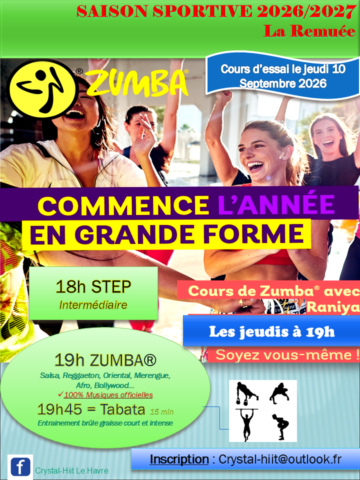 Flyer Zumba Step HIIT La Remuée saison 2026-2027 avec Raniya