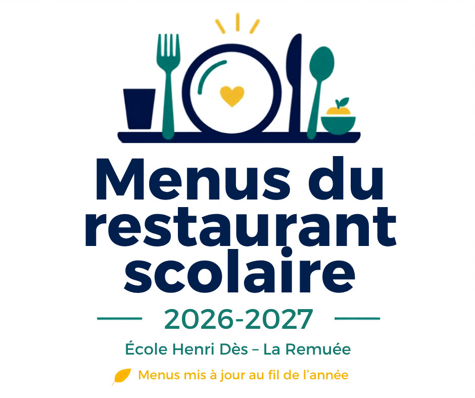 Menus restaurant scolaire 2026/2027